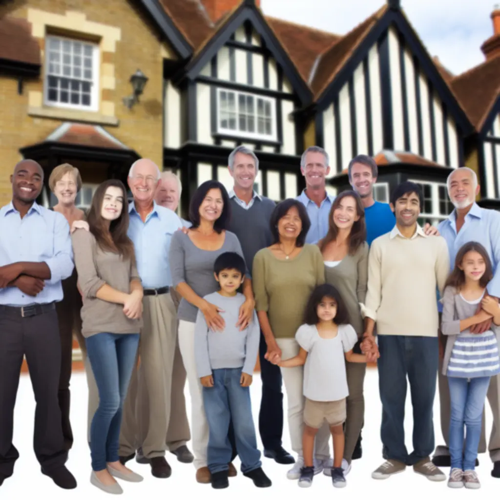 Happy UK homeowners standing outside their property