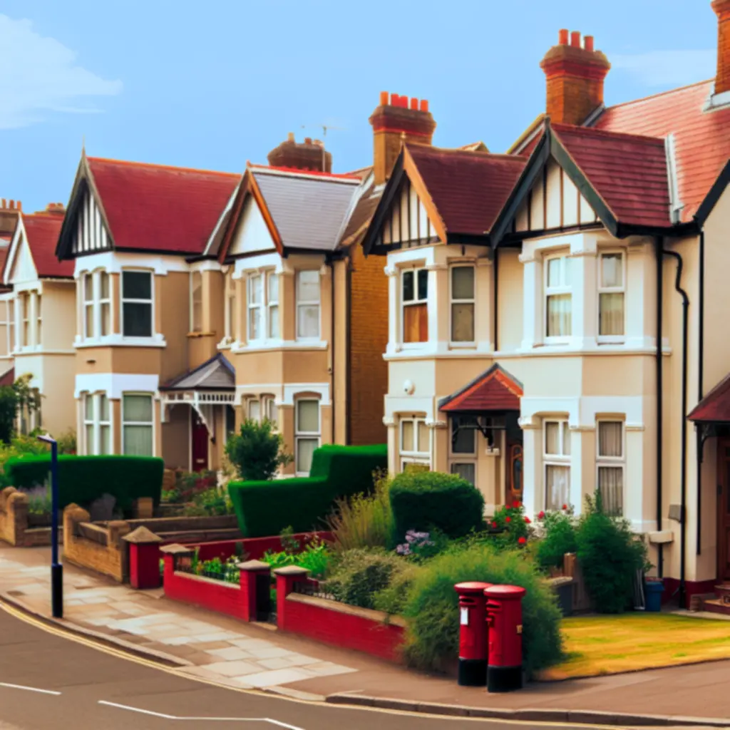 Picturesque British town neighbourhood with period homes and local amenities