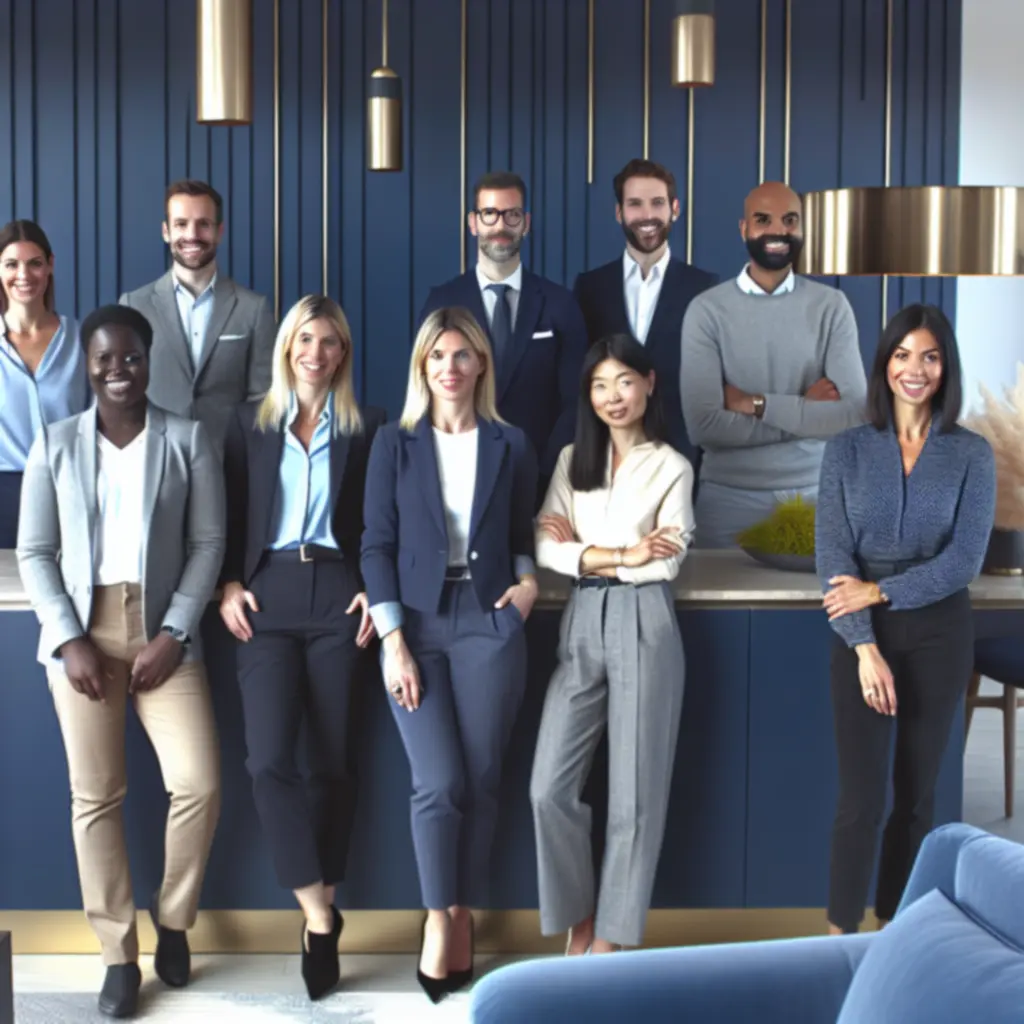 Professional UK real estate team of agents and advisors in an office