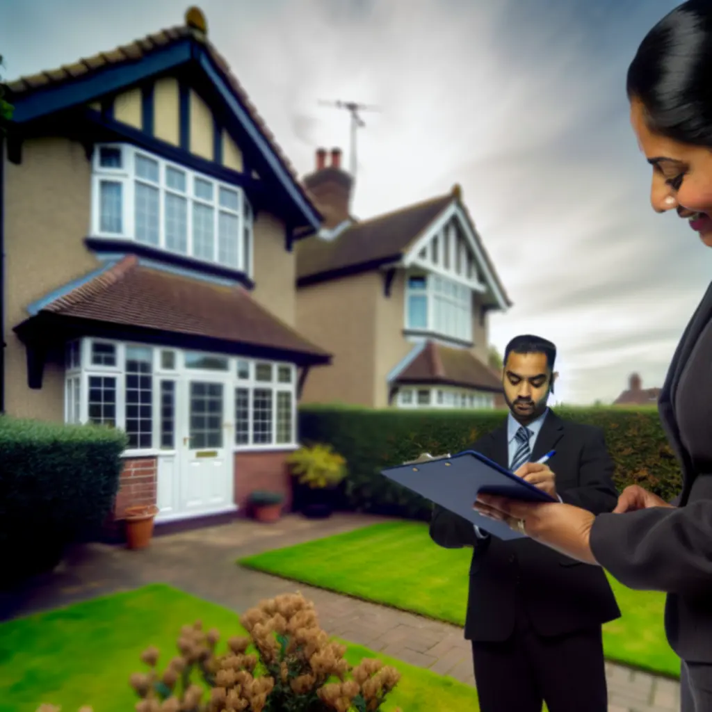 Professional UK valuer standing outside a well-presented British bungalow
